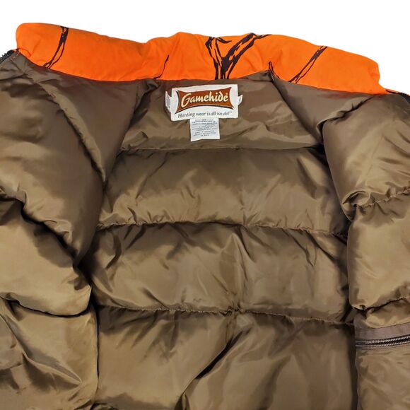 GAMEHIDE Jacket Mens XL Orange Black Camo Puffer Down Full Zip Hunting Outdoor - Picture 4 of 12